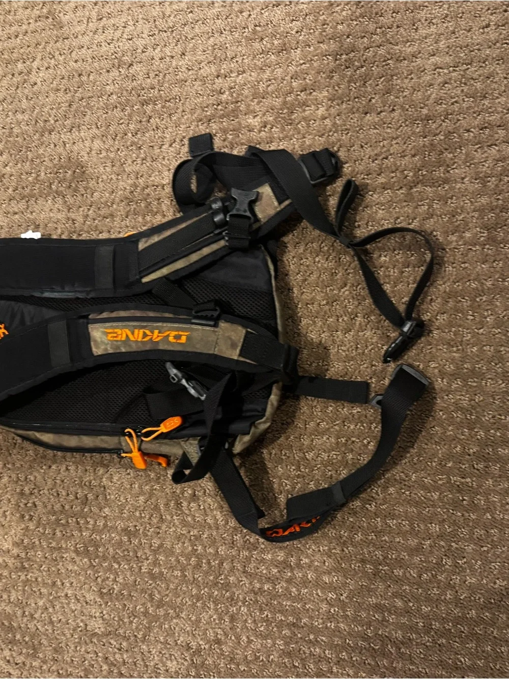 Dakine Olive Camo Backpack with Orange Accents